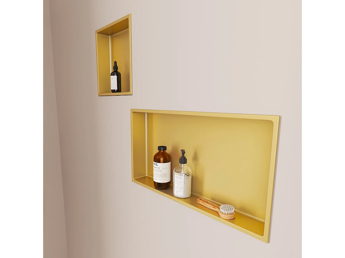 Lot de 2 Niches de Douche, Rangement mural de Salle de Bain et Douche 33x33cm Or Satiné, NOOK by SANIZÉO