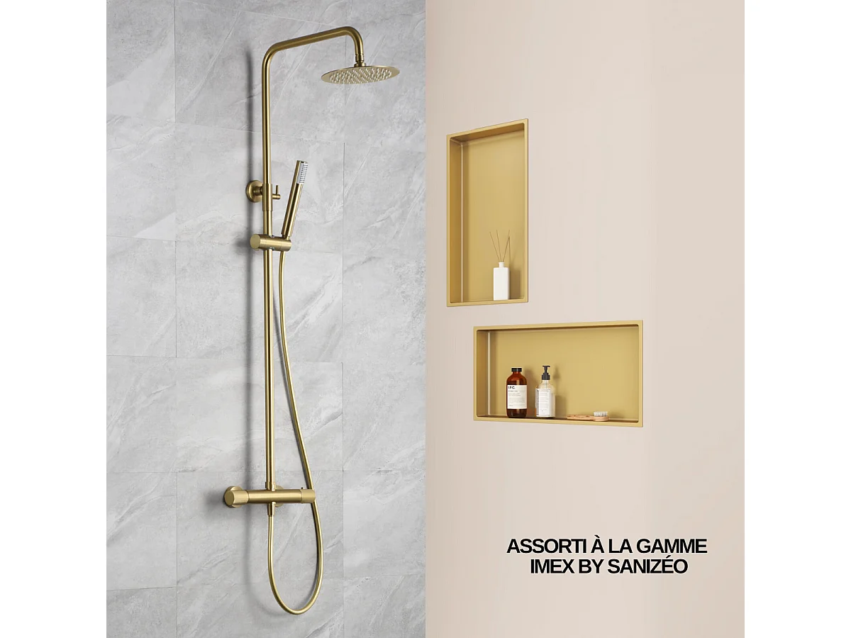 Lot de 2 Niches de Douche, Rangement mural de Salle de Bain et Douche 33x33cm Or Satiné, NOOK by SANIZÉO