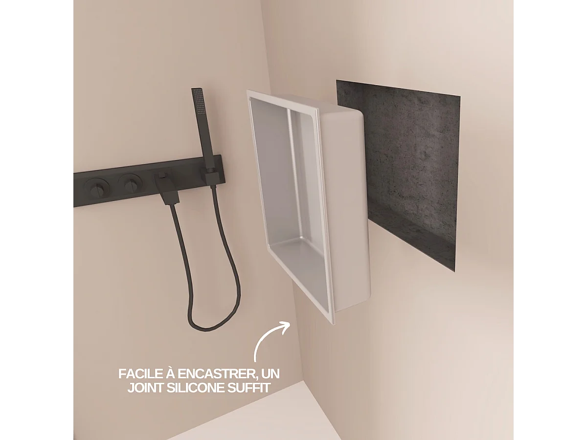 Lot de 2 Niches de Douche, Rangement mural de Salle de Bain et Douche 30x30cm Gris Satiné, NOOK by SANIZÉO
