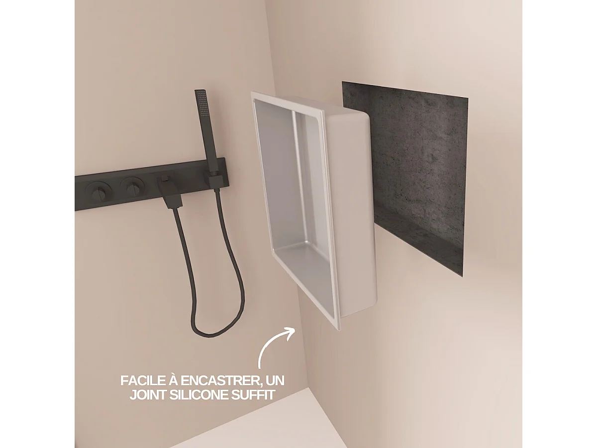 Lot de 2 Niches de Douche, Rangement mural de Salle de Bain et Douche 33x33cm Gris Satiné, NOOK by SANIZÉO