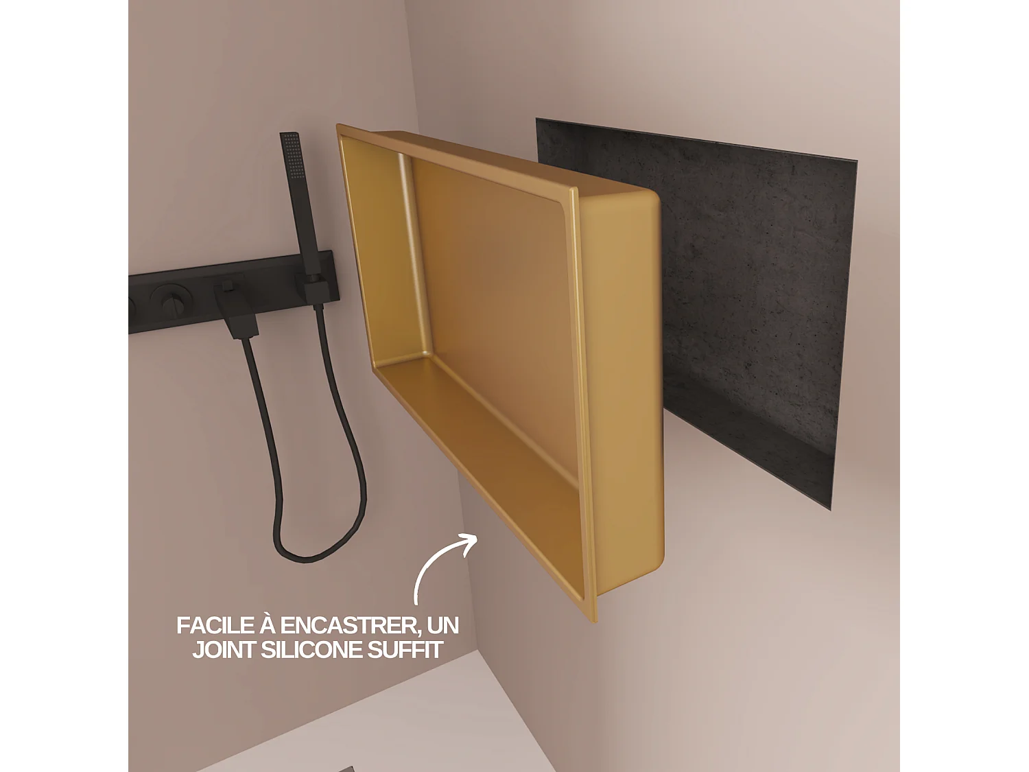 Lot de 2 Niches de Douche, Rangement mural de Salle de Bain et Douche 30x30cm + 30x60cm Or Satiné, NOOK by SANIZÉO