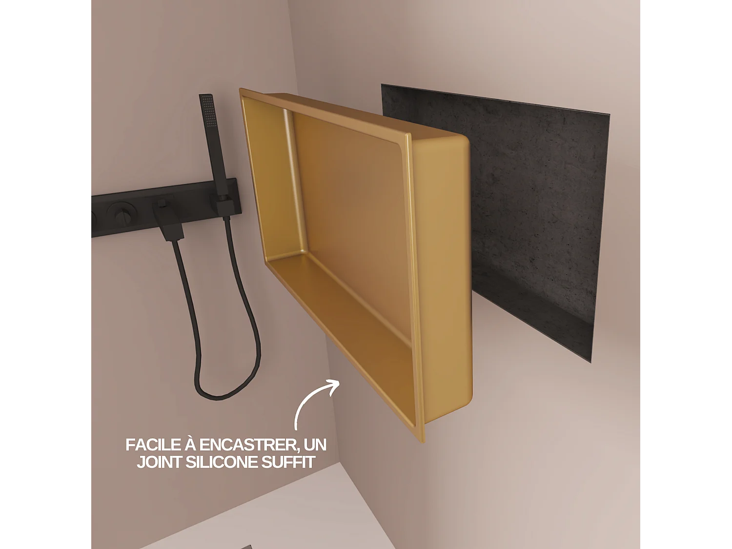 Lot de 2 Niches de Douche, Rangement mural de Salle de Bain et Douche 30x30cm + 30x60cm Or Satiné, NOOK by SANIZÉO