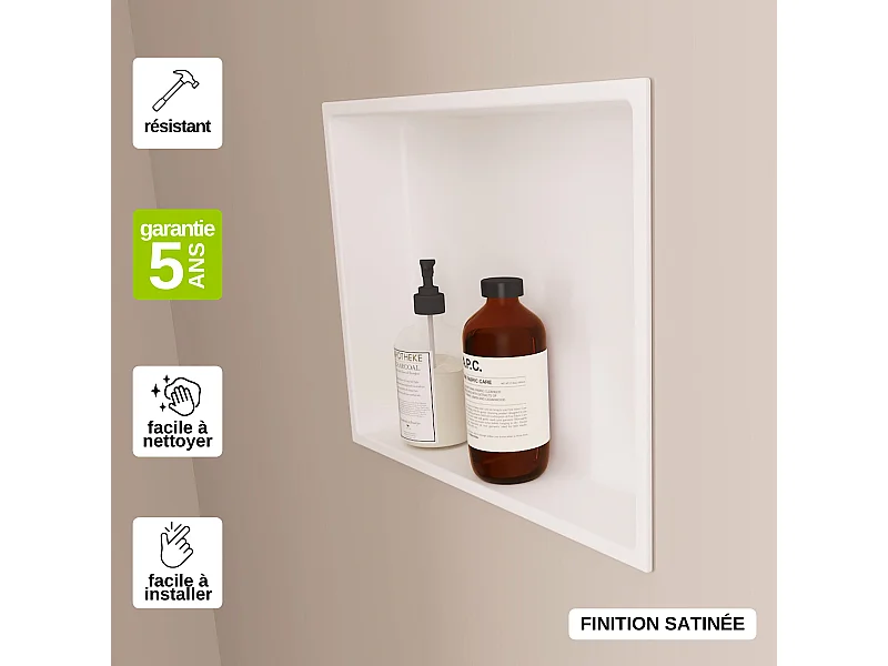 Niche de Douche, Rangement mural de Salle de Bain et Douche 30x30cm Blanc Satiné, NOOK by SANIZÉO