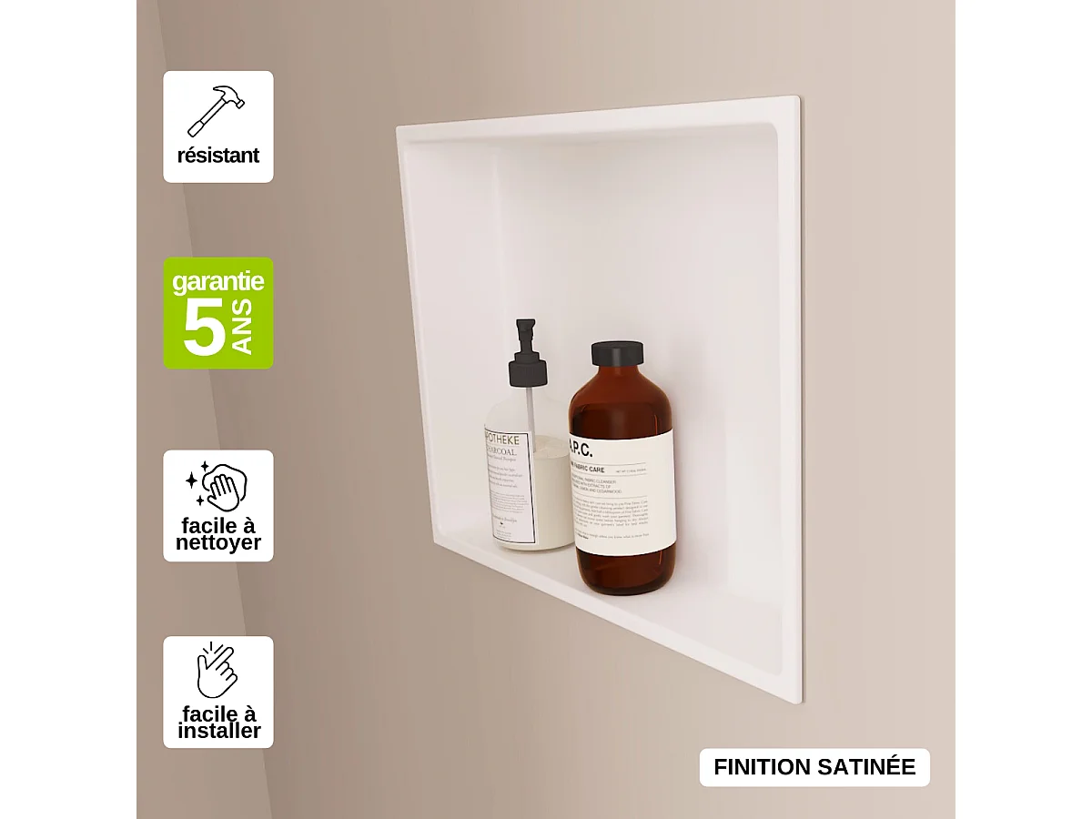 Niche de Douche, Rangement mural de Salle de Bain et Douche 30x30cm Blanc Satiné, NOOK by SANIZÉO