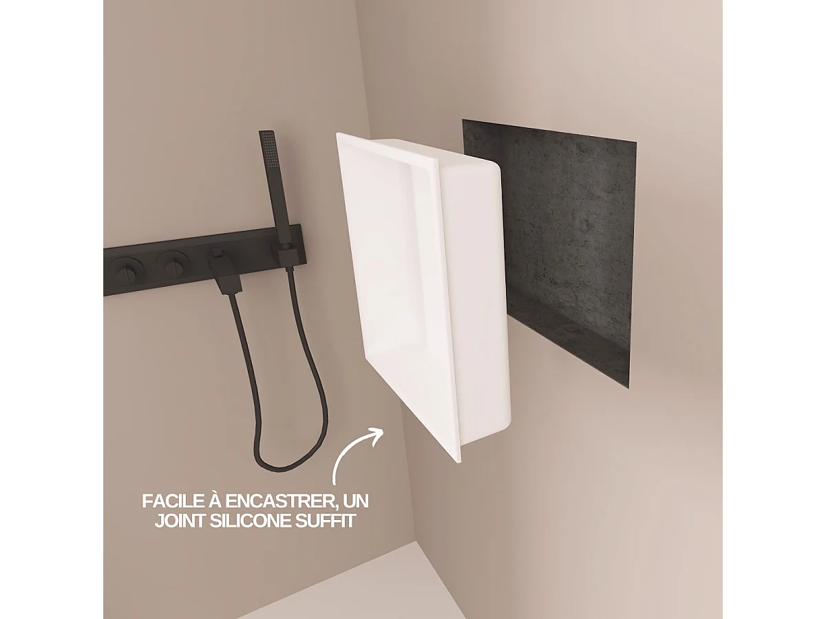 Niche de Douche, Rangement mural de Salle de Bain et Douche 30x30cm Blanc Satiné, NOOK by SANIZÉO