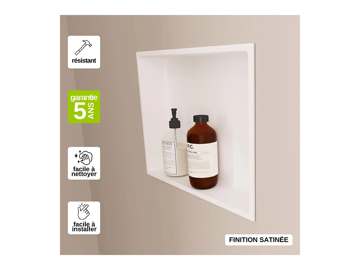 Niche de Douche, Rangement mural de Salle de Bain et Douche 30x30cm Blanc Satiné, NOOK by SANIZÉO