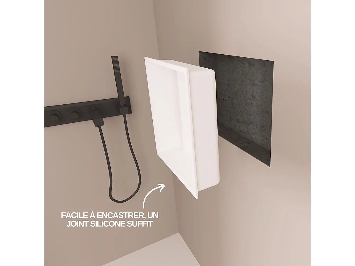 Niche de Douche, Rangement mural de Salle de Bain et Douche 30x30cm Blanc Satiné, NOOK by SANIZÉO