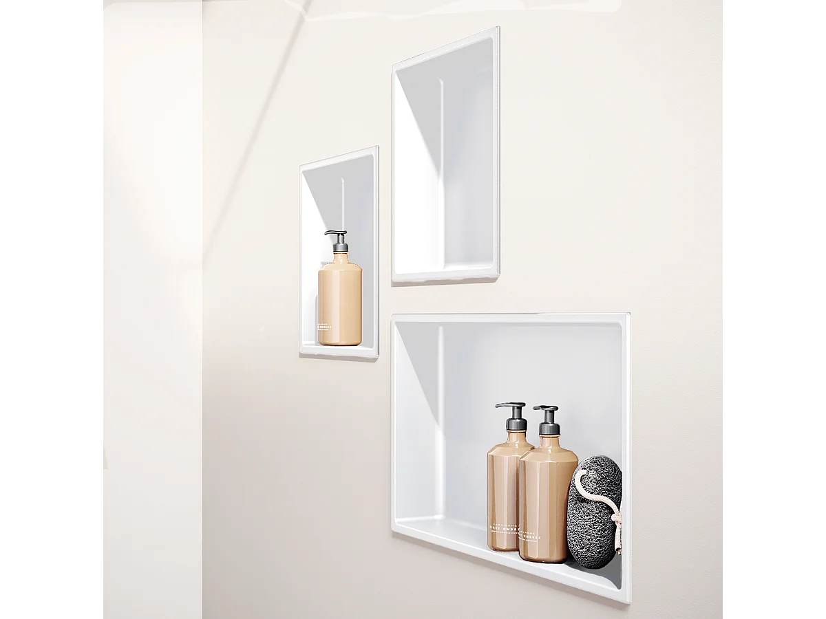 Niche de Douche, Rangement mural de Salle de Bain et Douche 30x30cm Blanc Satiné, NOOK by SANIZÉO