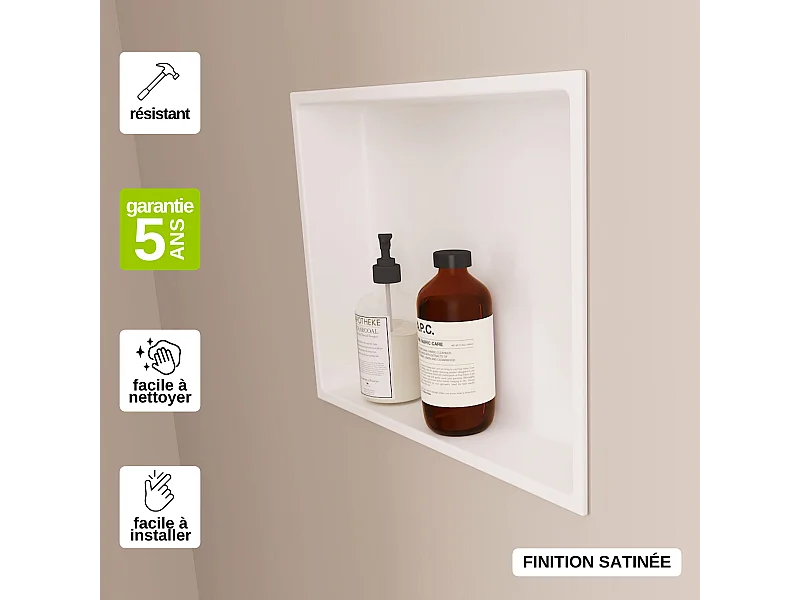 Niche de Douche, Rangement mural de Salle de Bain et Douche 30x30cm Blanc Satiné, NOOK by SANIZÉO