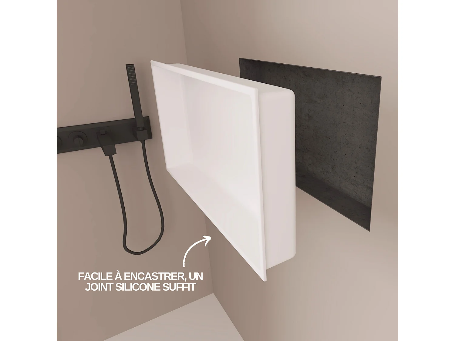 Lot de 2 Niches de Douche, Rangement mural de Salle de Bain et Douche 33x33cm + 63X33cm Blanc Satiné, NOOK by SANIZÉO