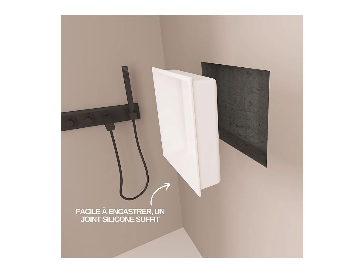 Lot de 2 Niches de Douche, Rangement mural de Salle de Bain et Douche 30x30cm Blanc Satiné, NOOK by SANIZÉO