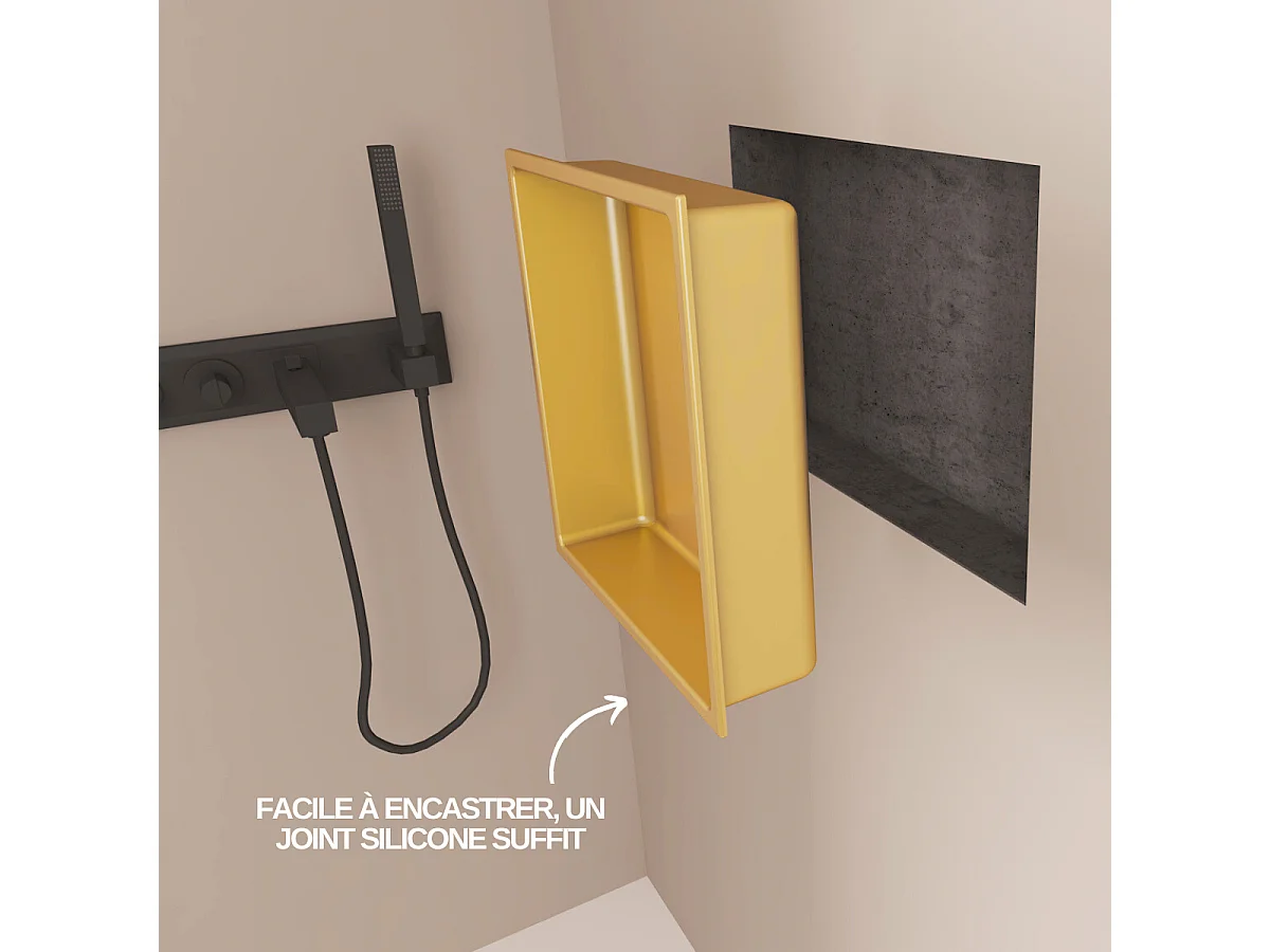 Niche de Douche, Rangement mural de Salle de Bain et Douche 30x30cm Or Satiné, NOOK by SANIZÉO