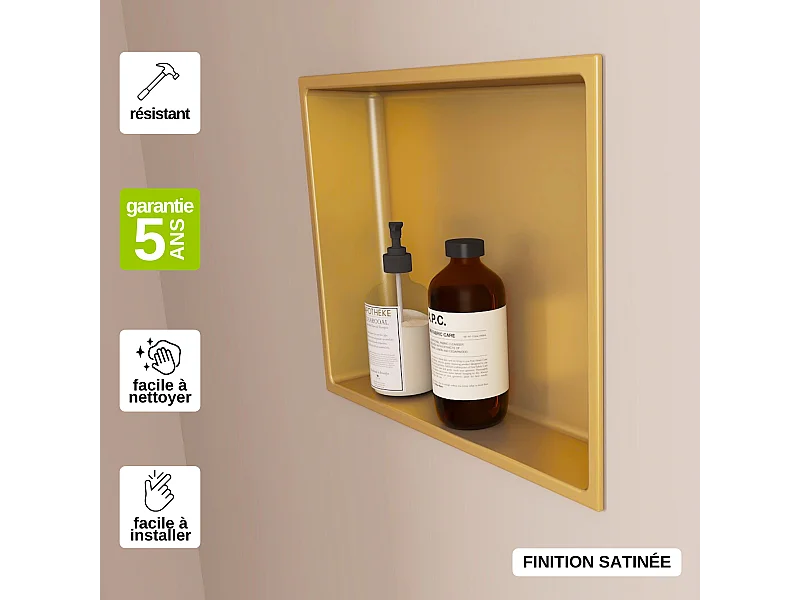 Niche de Douche, Rangement mural de Salle de Bain et Douche 30x30cm Or Satiné, NOOK by SANIZÉO