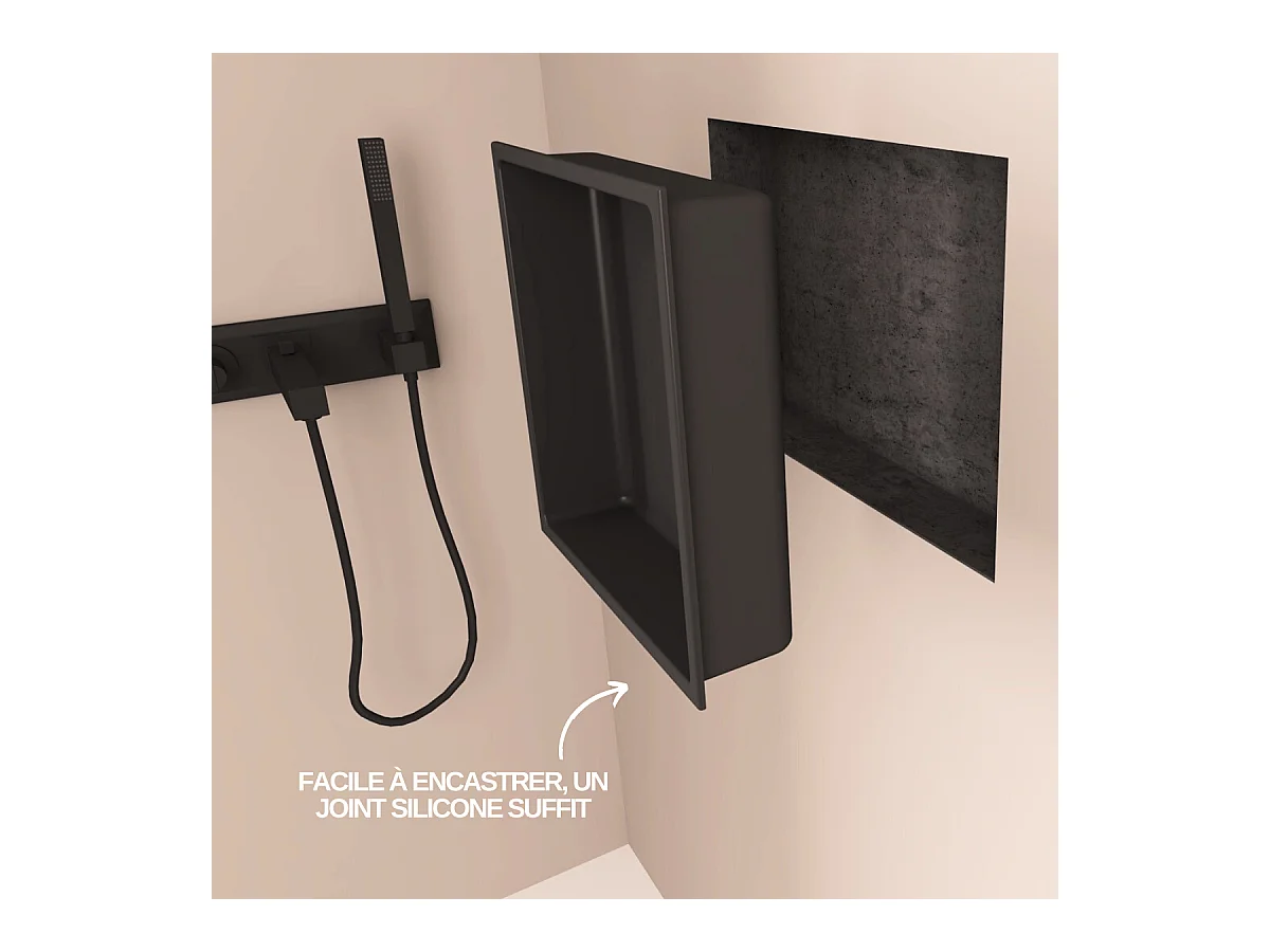 Niche de Douche, Rangement mural de Salle de Bain et Douche 30x30cm Noir Satiné, NOOK by SANIZÉO