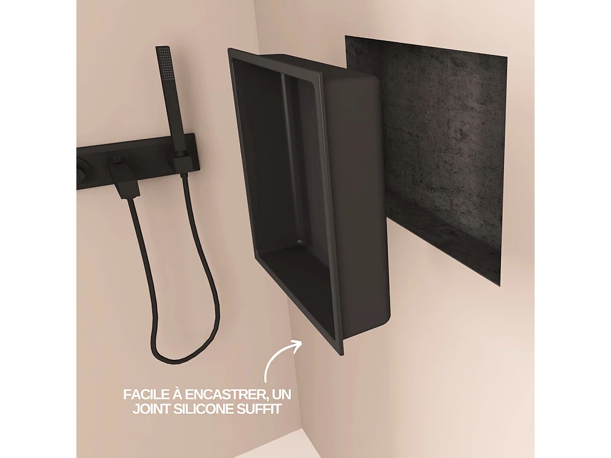 Niche de Douche, Rangement mural de Salle de Bain et Douche 33x33cm Noir Satiné, NOOK by SANIZÉO