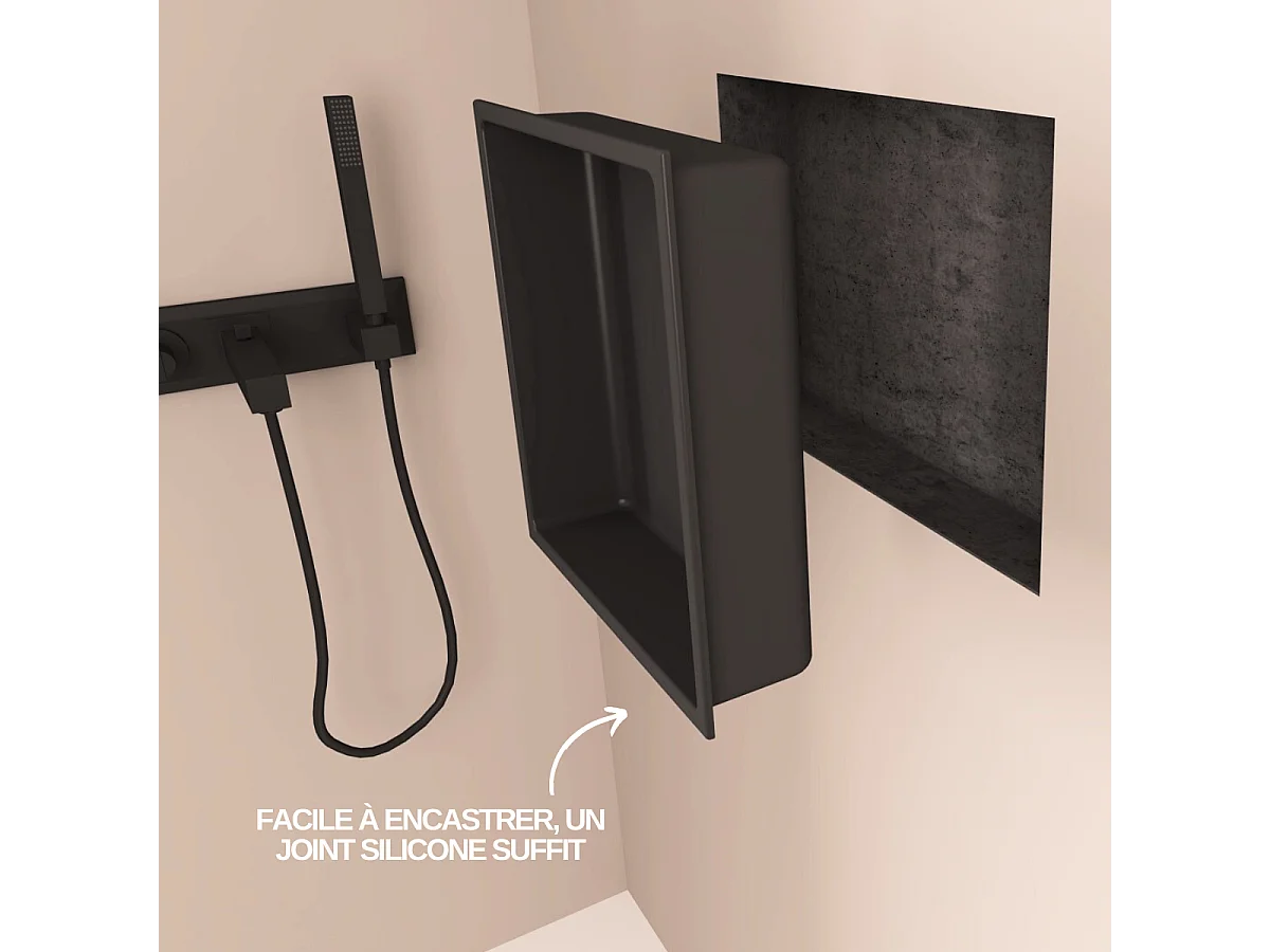 Lot de 2 Niches de Douche, Rangement mural de Salle de Bain et Douche 30x30cm Noir Satiné, NOOK by SANIZÉO