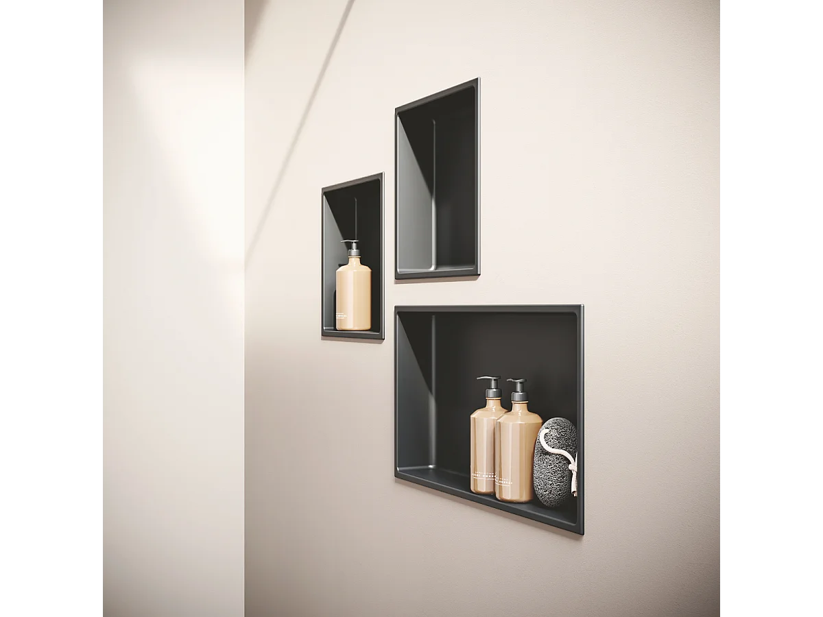 Lot de 2 Niches de Douche, Rangement mural de Salle de Bain et Douche 30x30cm Noir Satiné, NOOK by SANIZÉO