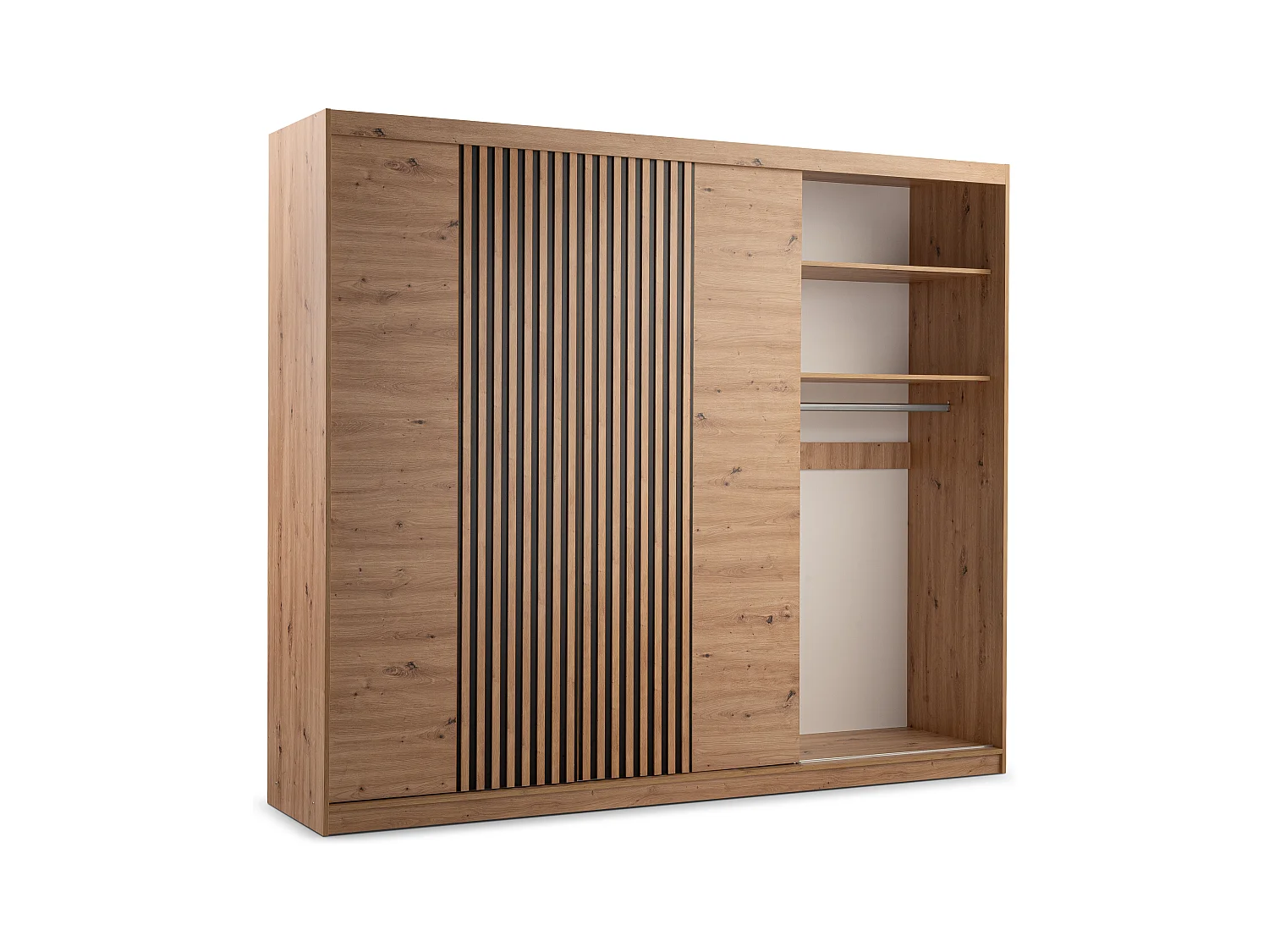Armoire 4 portes et 2 tiroirs - Avec miroir - L250 cm - Coloris : Naturel - SIDOVIA