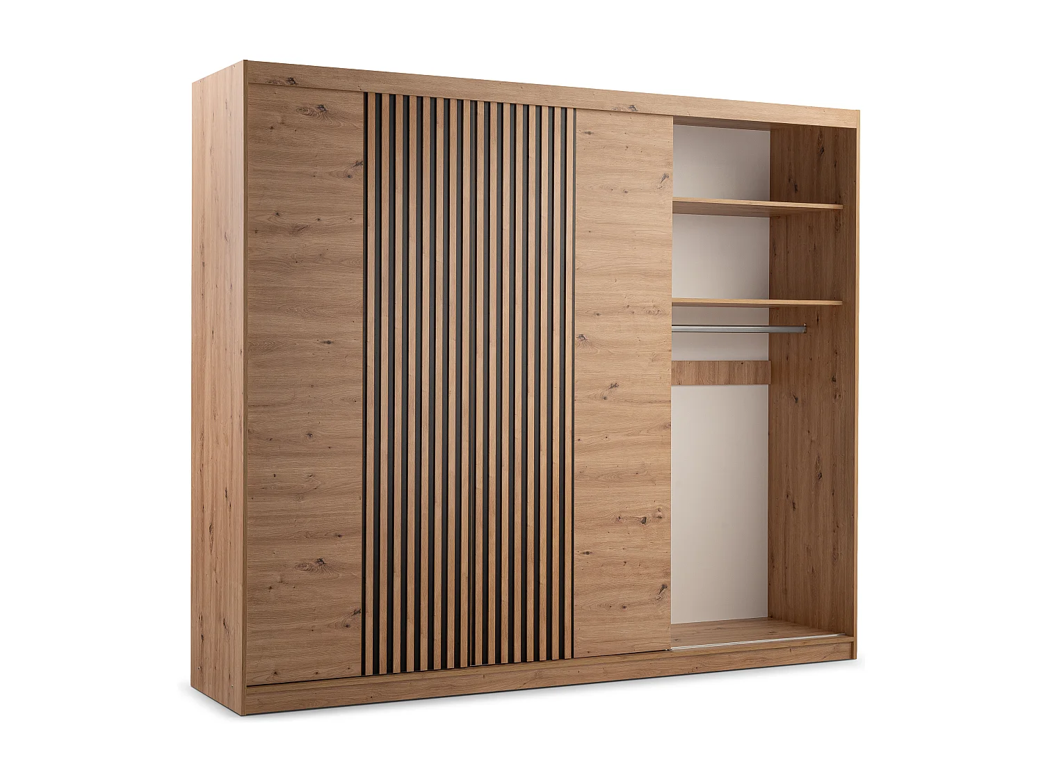 Armoire 4 portes et 2 tiroirs - Avec miroir - L250 cm - Coloris : Naturel - SIDOVIA