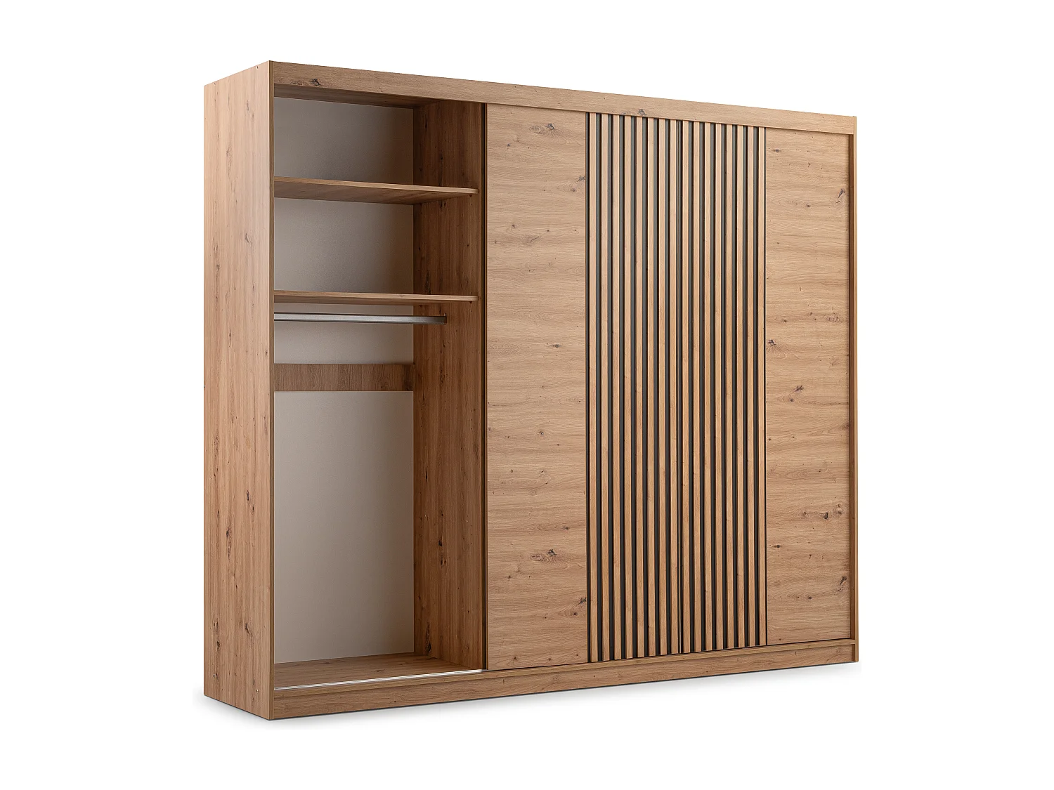 Armoire 4 portes et 2 tiroirs - Avec miroir - L250 cm - Coloris : Naturel - SIDOVIA