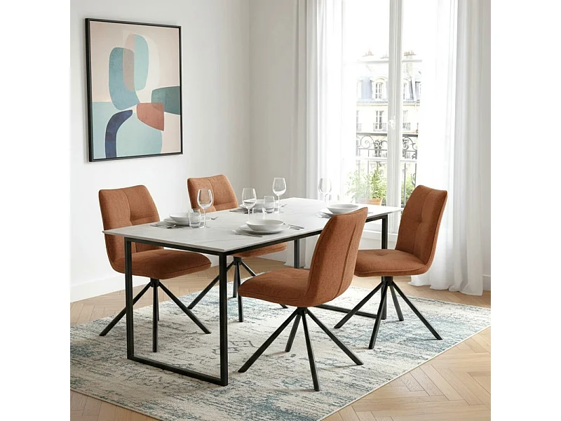 Lot de 4 chaises pivotantes de salle à manger CORTINA/ Brun brique