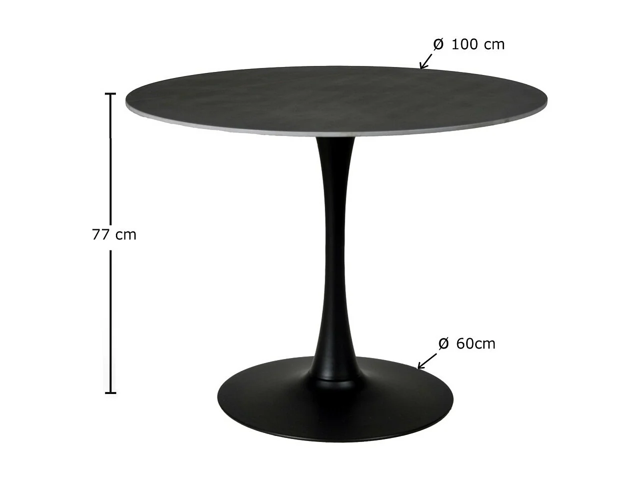 Table à manger ronde ISA en pierre, 4/5personnes, D.100 cm/ noire