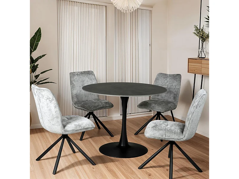 Table à manger ronde ISA en pierre, 4/5personnes, D.110 cm/ noire