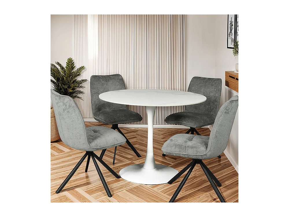 Table à manger ronde ISA en pierre, 4/5personnes, D.100 cm/ blanc