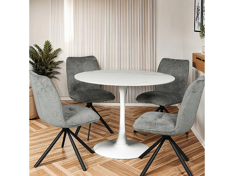 Table à manger ronde ISA en pierre, 4/5personnes, D.100 cm/ blanc