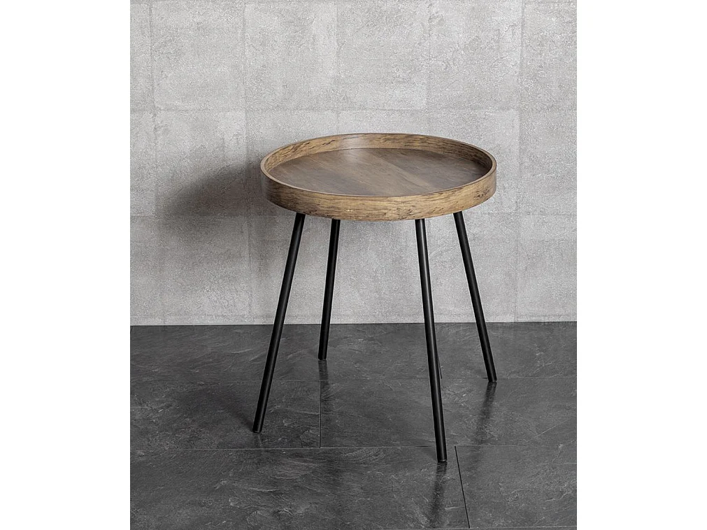 Table d'appoint, Table de salon en bois coloris chêne et métal noir  - diamètre 40  x hauteur 45 cm