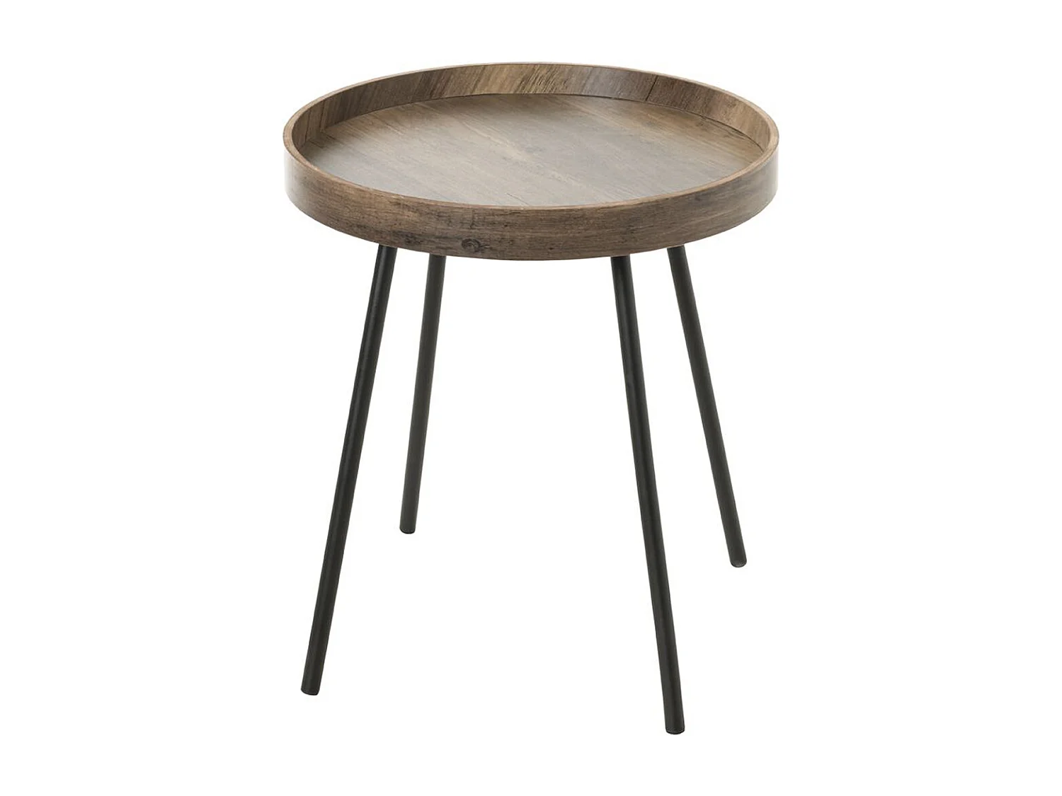 Table d'appoint, Table de salon en bois coloris chêne et métal noir  - diamètre 40  x hauteur 45 cm
