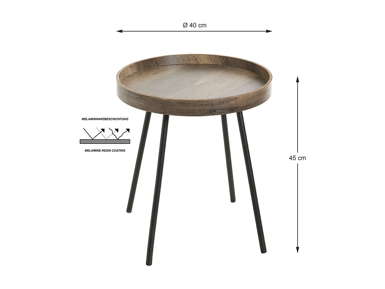 Table d'appoint, Table de salon en bois coloris chêne et métal noir  - diamètre 40  x hauteur 45 cm
