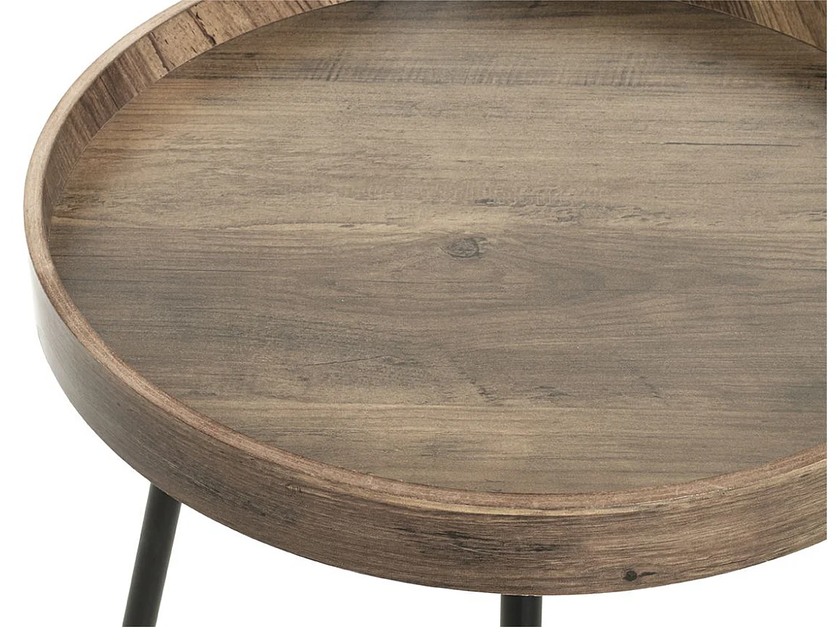 Table d'appoint, Table de salon en bois coloris chêne et métal noir  - diamètre 40  x hauteur 45 cm