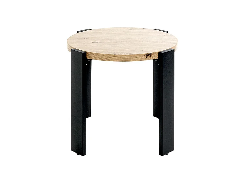 Table d'appoint, Table de salon en bois chêne et métal noir -diamètre 50 x hauteur 46 cm