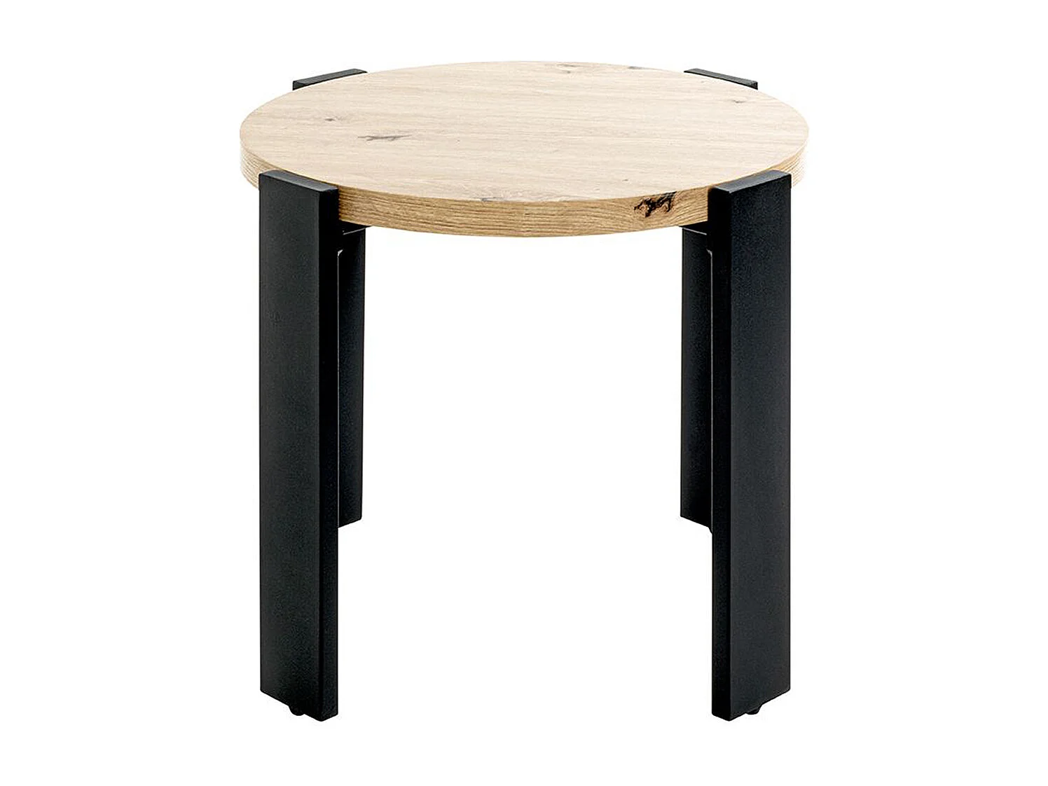 Table d'appoint, Table de salon en bois chêne et métal noir -diamètre 50 x hauteur 46 cm