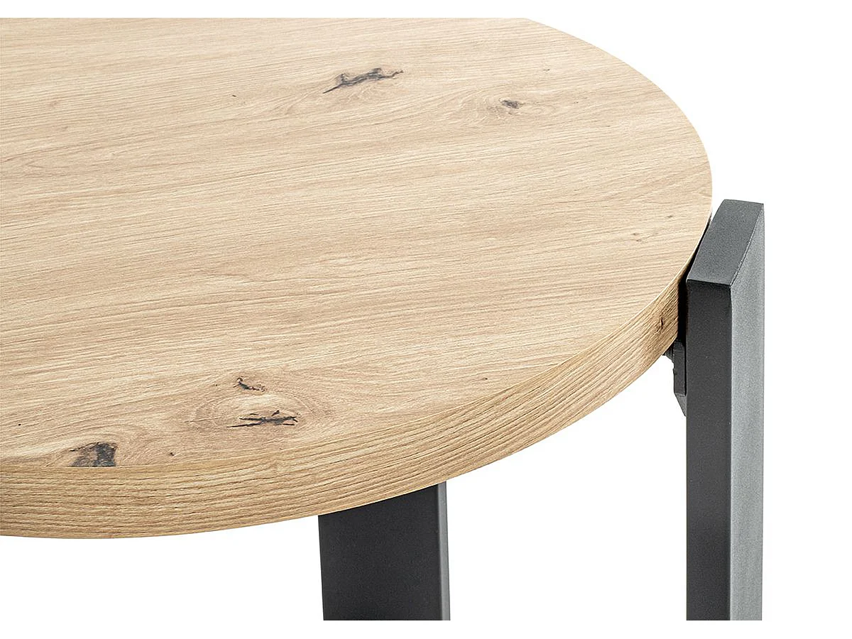 Table d'appoint, Table de salon en bois chêne et métal noir -diamètre 50 x hauteur 46 cm