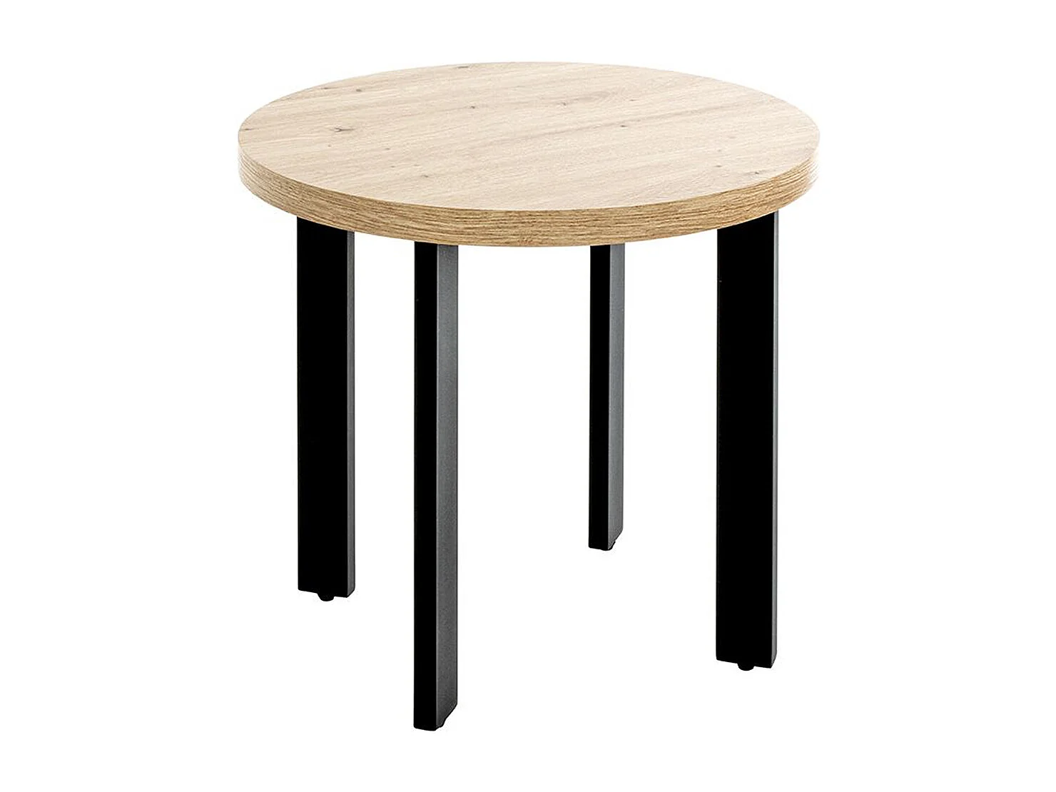 Table d'appoint, Table de salon en bois coloris chêne et métal noir - diamètre 50 x hauteur 46 cm