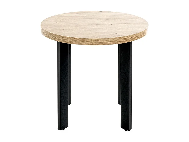 Table d'appoint, Table de salon en bois coloris chêne et métal noir - diamètre 50 x hauteur 46 cm