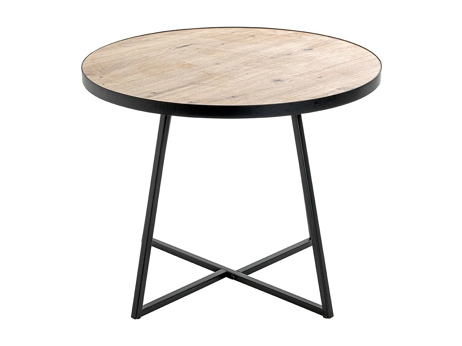 Table d'appoint, Table de salon ronde en bois chêne et métal noir  - diamètre 60  x hauteur 48 cm