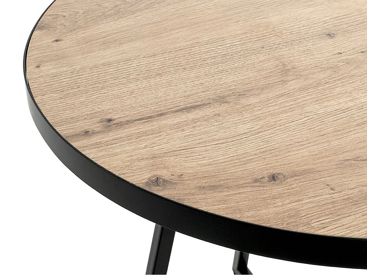 Table d'appoint, Table de salon ronde en bois chêne et métal noir  - diamètre 60  x hauteur 48 cm