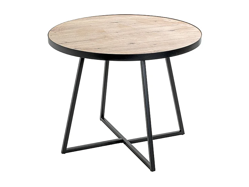 Table d'appoint, Table de salon ronde en bois chêne et métal noir  - diamètre 60  x hauteur 48 cm