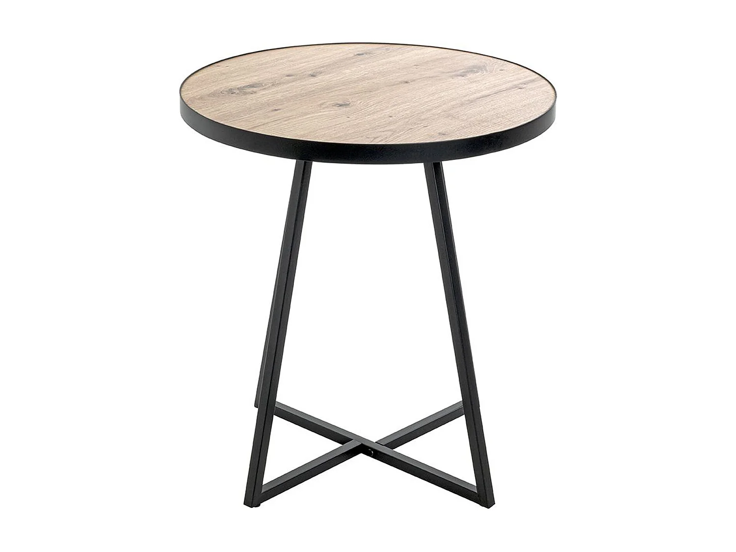 Table d'appoint, Table de salon ronde en bois chêne et métal noir - diamètre 48  x hauteur 52  cm