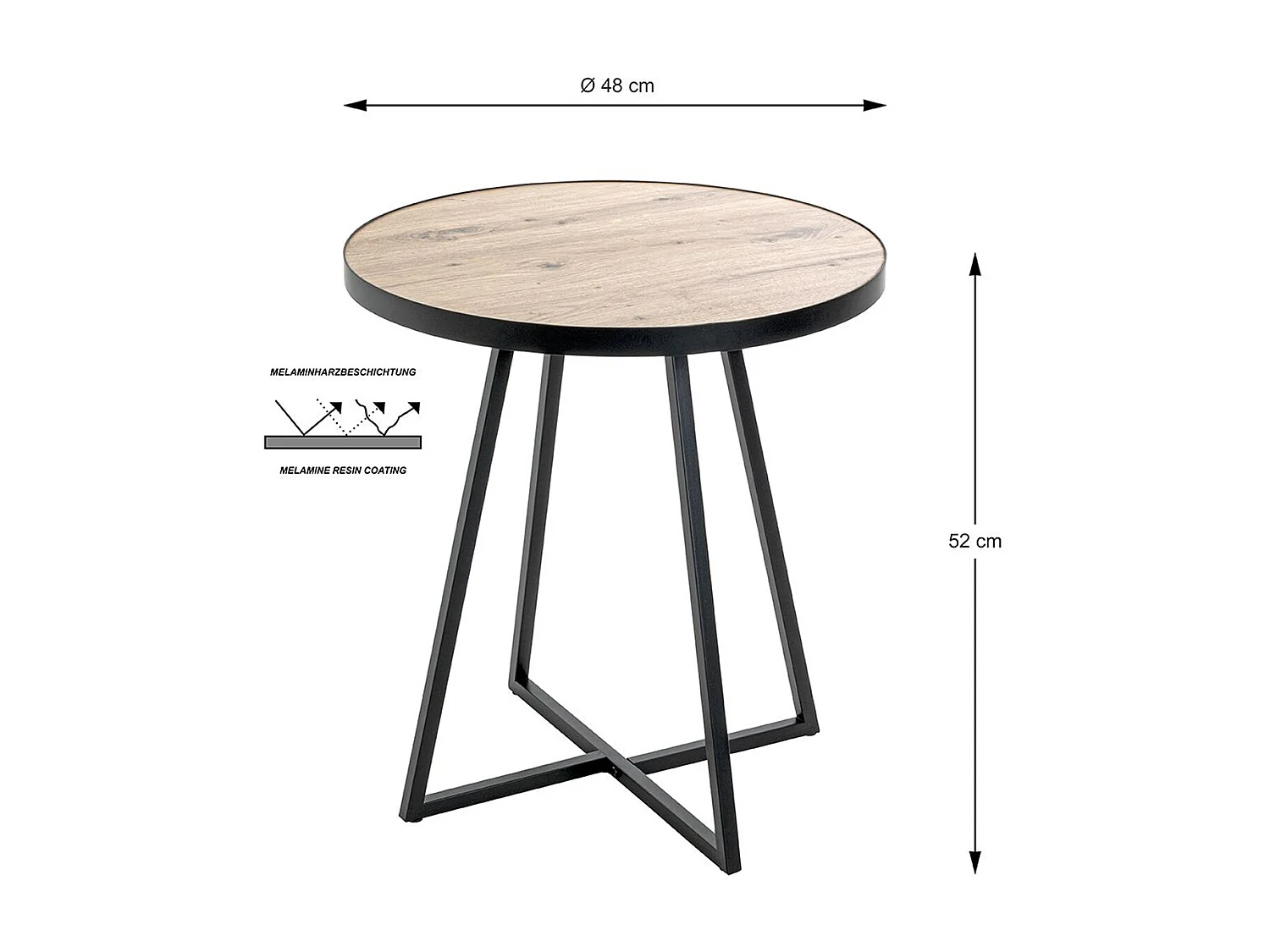 Table d'appoint, Table de salon ronde en bois chêne et métal noir - diamètre 48  x hauteur 52  cm