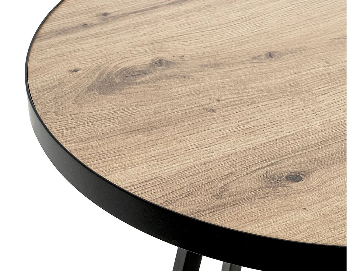 Table d'appoint, Table de salon ronde en bois chêne et métal noir - diamètre 48  x hauteur 52  cm