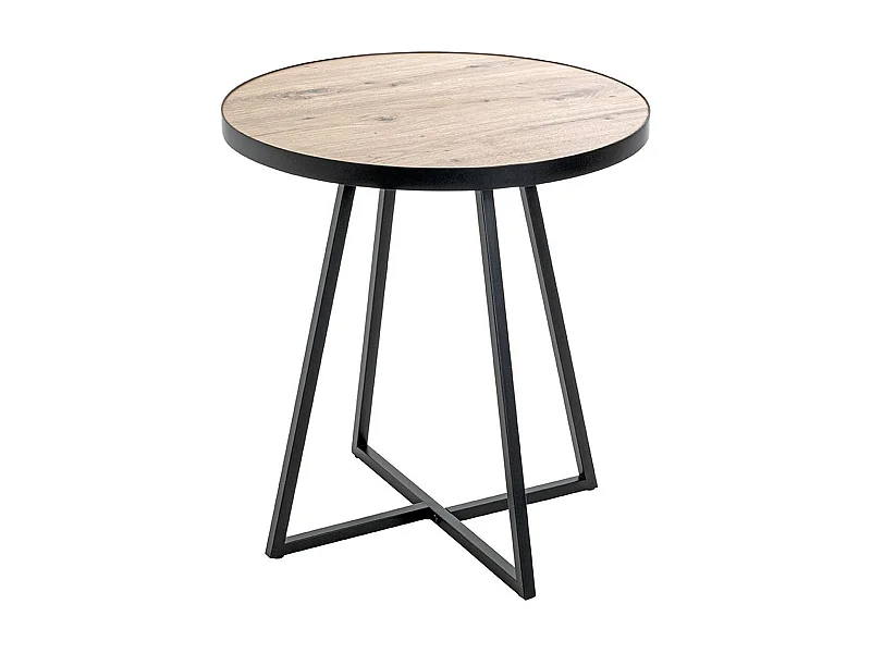 Table d'appoint, Table de salon ronde en bois chêne et métal noir - diamètre 48  x hauteur 52  cm
