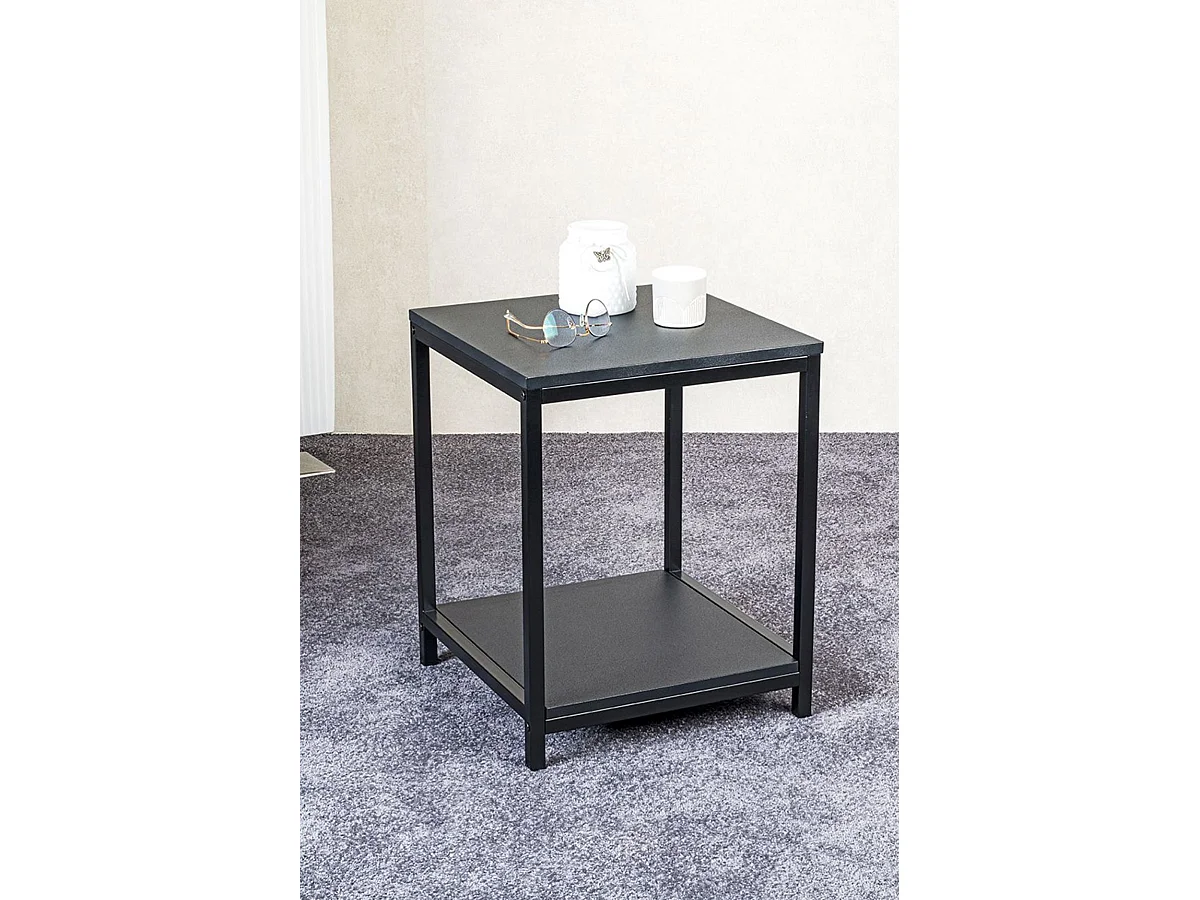 Table d'appoint, Table de salon en métal et bois coloris noir -longueur 40 x profondeur 40 x hauteur 50 cm