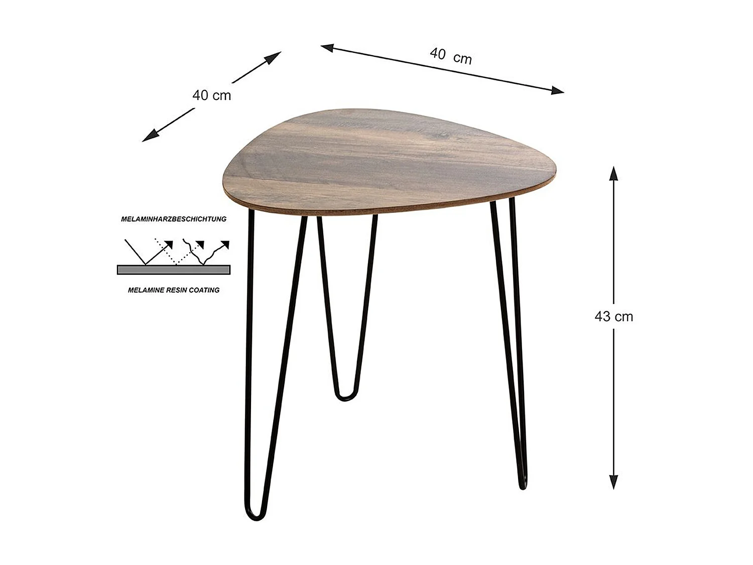 Table d'appoint, Table de salon en bois coloris chêne et métal noir -longueur 40 x profondeur 40 x hauteur 43 cm