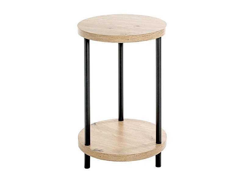 Table d'appoint, Table de salon ronde en bois chêne et métal noir  - diamètre 30 x hauteur 50 cm