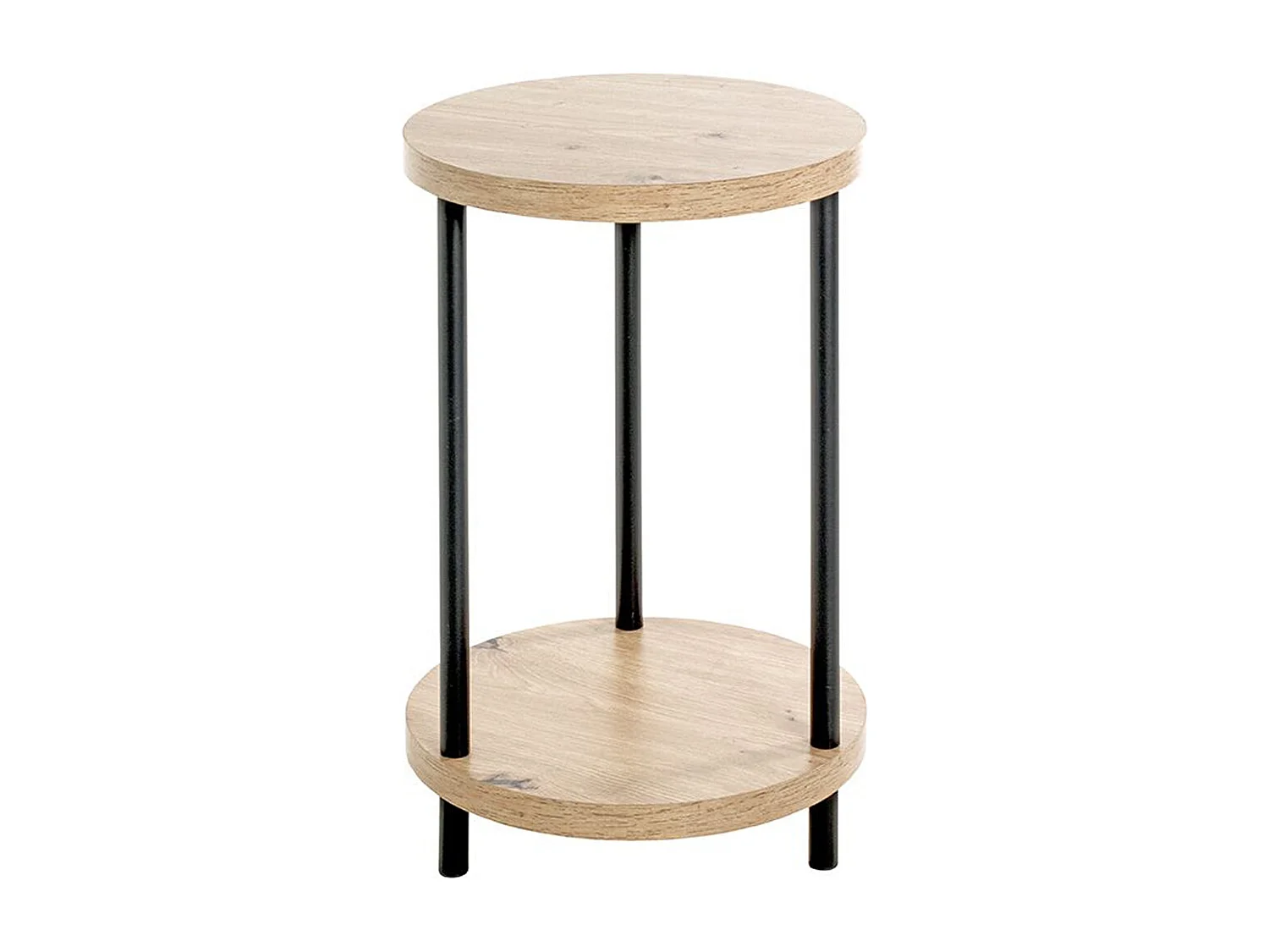 Table d'appoint, Table de salon ronde en bois chêne et métal noir  - diamètre 30 x hauteur 50 cm