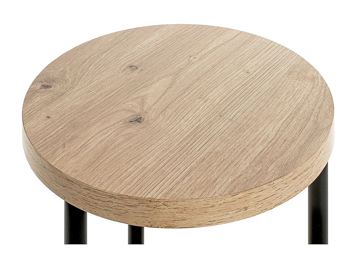 Table d'appoint, Table de salon ronde en bois chêne et métal noir  - diamètre 30 x hauteur 50 cm